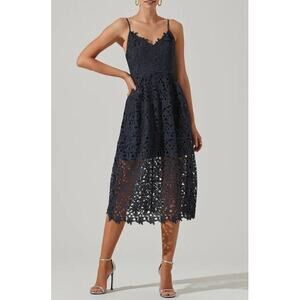 Astr Navy Lace Midi Dress